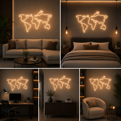 World Map Travel Neon Sign Board – Custom Neon Light Wall Decor