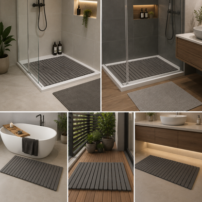 PVC Shower Bath Mat with Non Suction Anti Slip (60 cm By 46 Cm) (Grey)