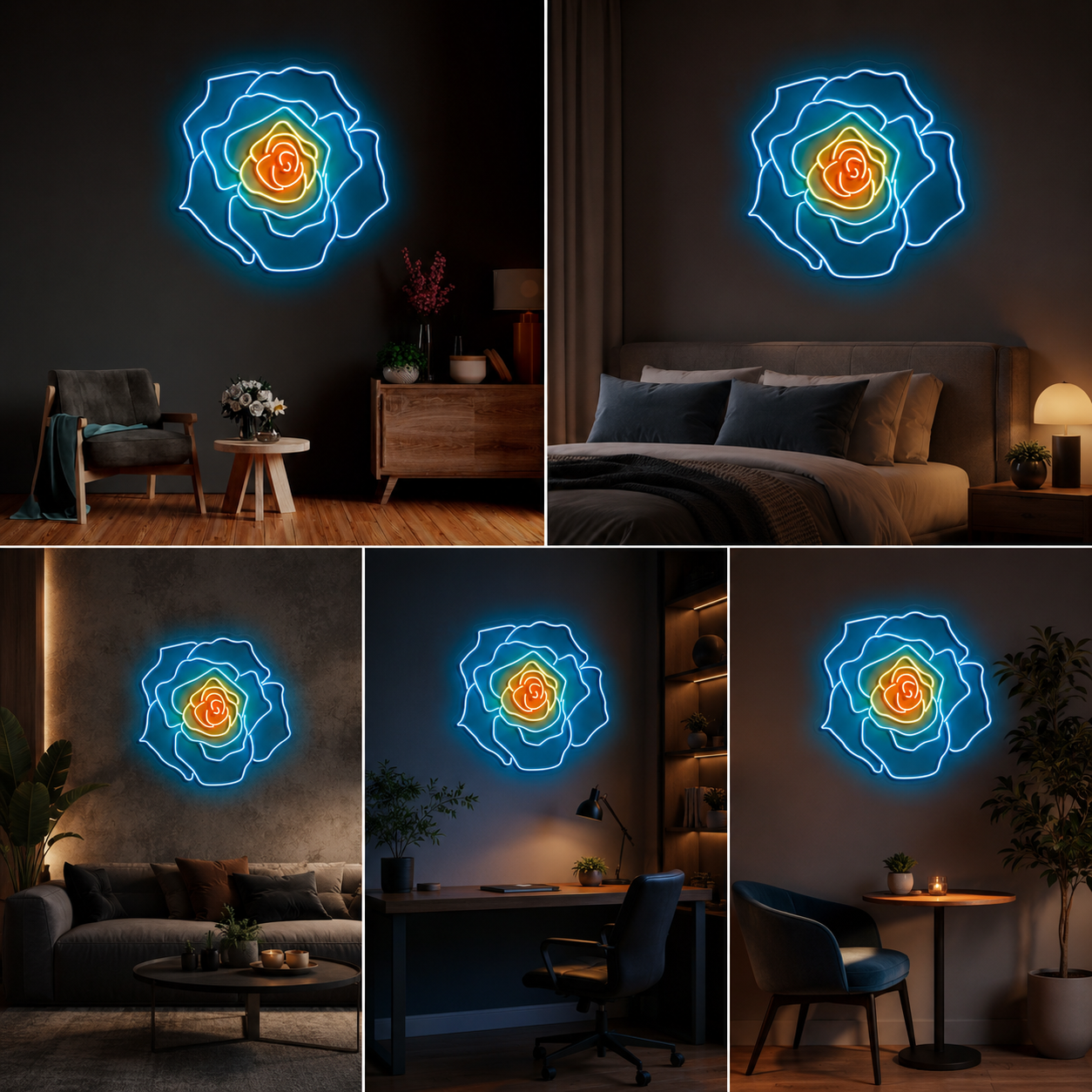 Modern Bloom Rose Neon Sign Board | Neon Light Name Plate | Neon Name Light Customized (20 By 20 Inches)