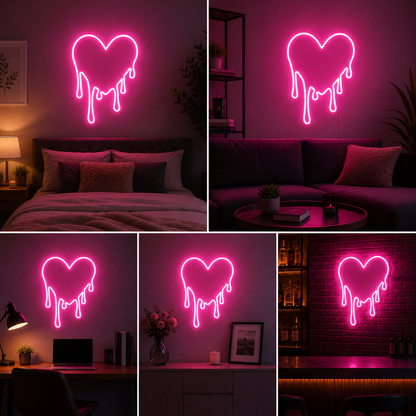 Dripping Heart Neon Sign Board | Custom Neon Light Signs | Customised Neon Light Name Plate Aesthetic Wall Decor