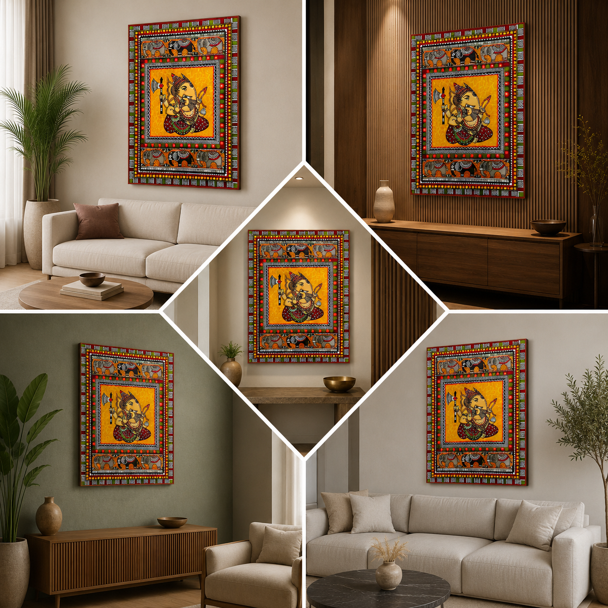 Lord Ganesha Canvas Wall Art | Traditional Indian Painting Wall Decor for Home, Living Room & Office
