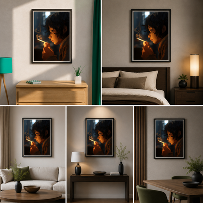 Anime style character with cigarette for Living Room Decor  (24 By 36) Inches