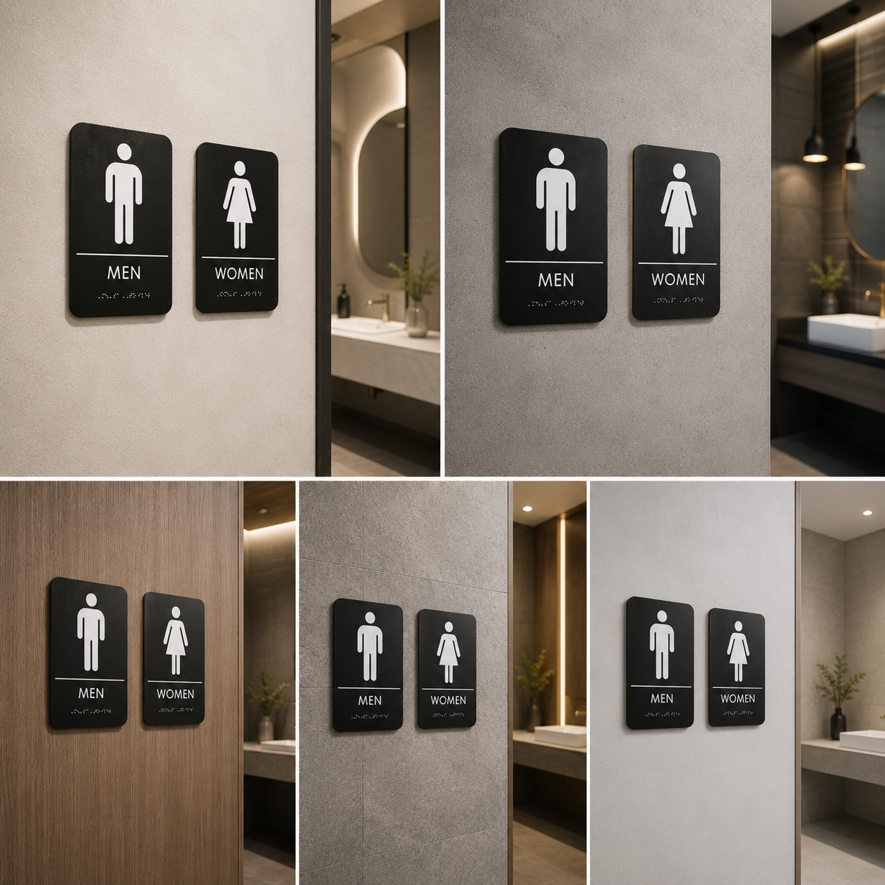 Minimal Black Men Women Restroom Sign Set | Modern Toilet Signage for Offices, Hotels & Commercial Spaces