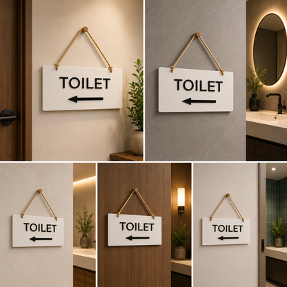 Toilet Directional Hanging Sign Board with Left Arrow | Washroom Wayfinding Signage for Home & Commercial Spaces