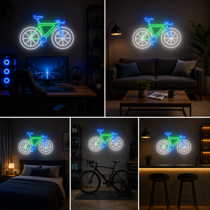 Green and White Bicycle Neon Sign for Cycling Room, Gym, Bedroom and Modern Wall Decor