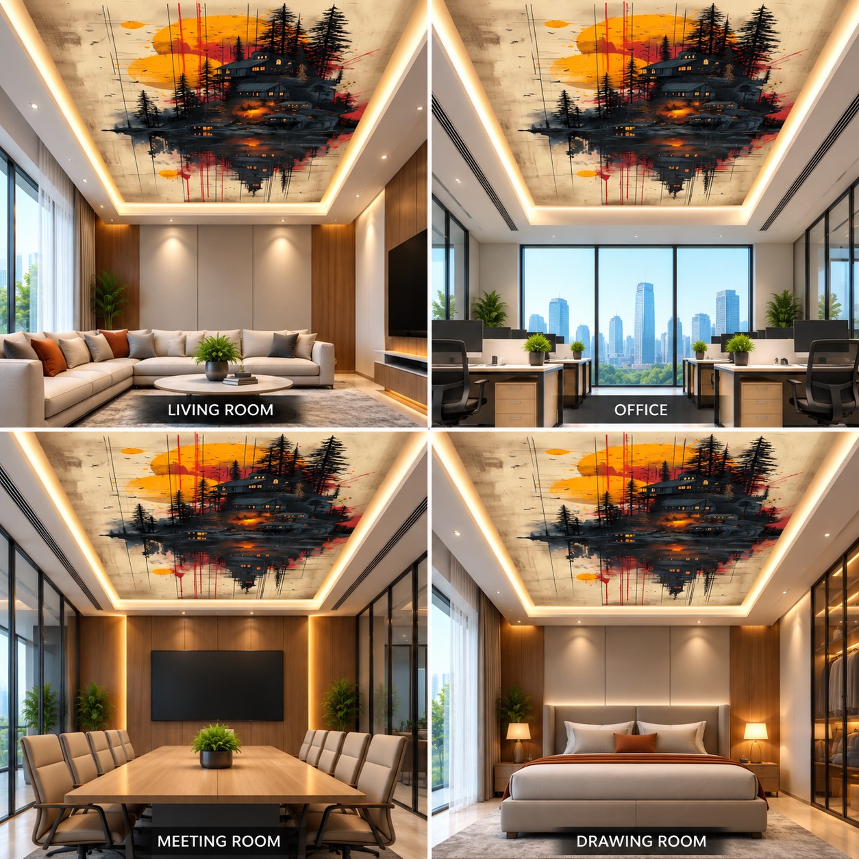 Japanese Ink Style Forest Cabin Ceiling Panel for Luxury Living Room False Ceiling