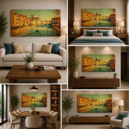 Venice Grand Canal Boats in River Painting for Living Decor