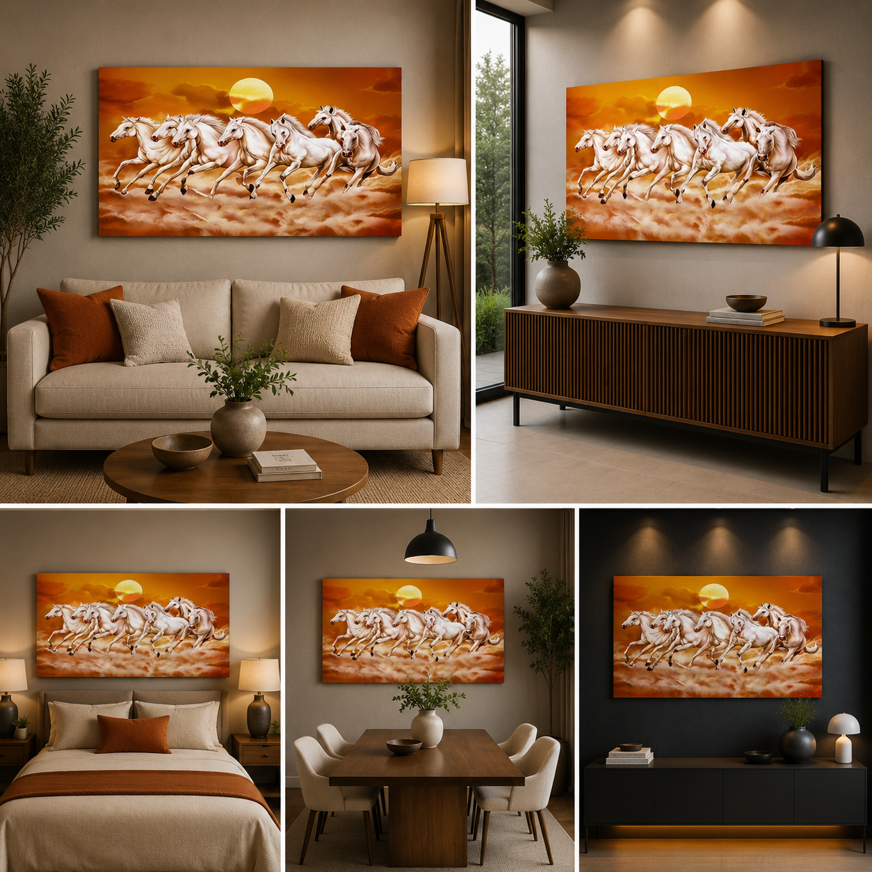 Seven Running White Horses Vastu Wall Frame for Home
