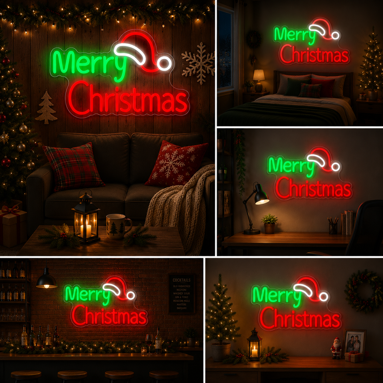 Merry Christmas Hat Neon Sign Board | LED Festive Neon Light Wall Decor