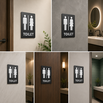Modern Grey Toilet Sign Board | Male Female Washroom Signage for Offices, Hotels & Commercial Spaces