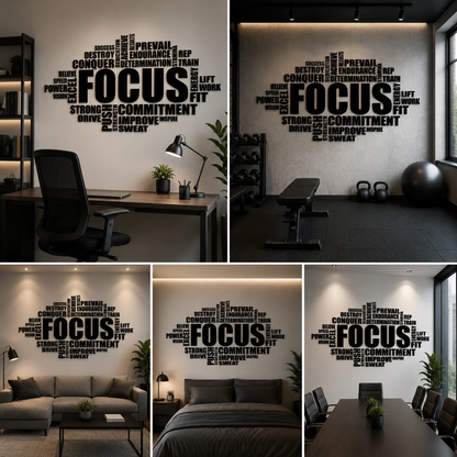 Motivational Gym Acrylic Wall Sign FOCUS Typography Design – 3D Fitness Wall Decor for Gym, Workout Studio & Fitness Centers