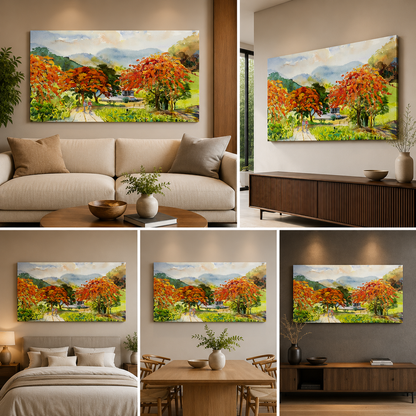 Flower Landscape Frame for Living Room Wall Decor