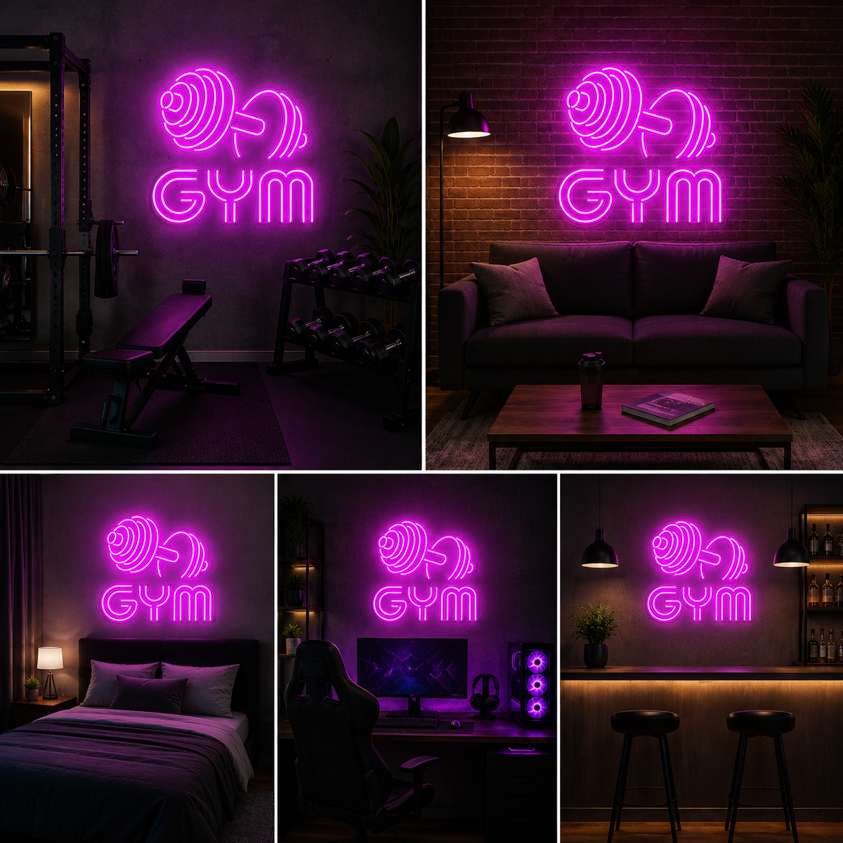 Pink Dumbbell Gym Neon Sign for Fitness Room, Home Gym, Studio and Modern Decor