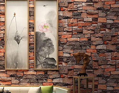Textured Vinyl PVC Coated 3D Multicolour Real Brick Wallpaper roll for Living Room, Bedroom Interiors (57sqft/Per roll)
