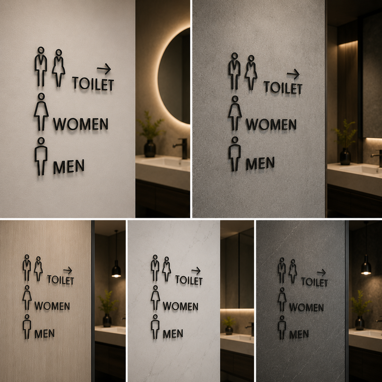 Directional Restroom Sign with Arrow | Men Women Toilet Wayfinding Sign | Modern Wall Signage