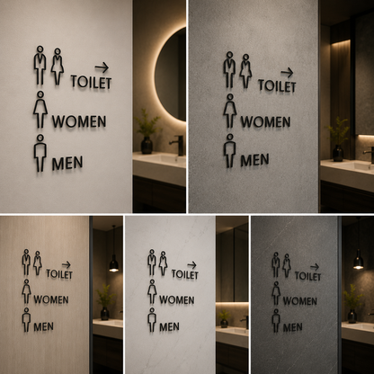 Directional Restroom Sign with Arrow | Men Women Toilet Wayfinding Sign | Modern Wall Signage