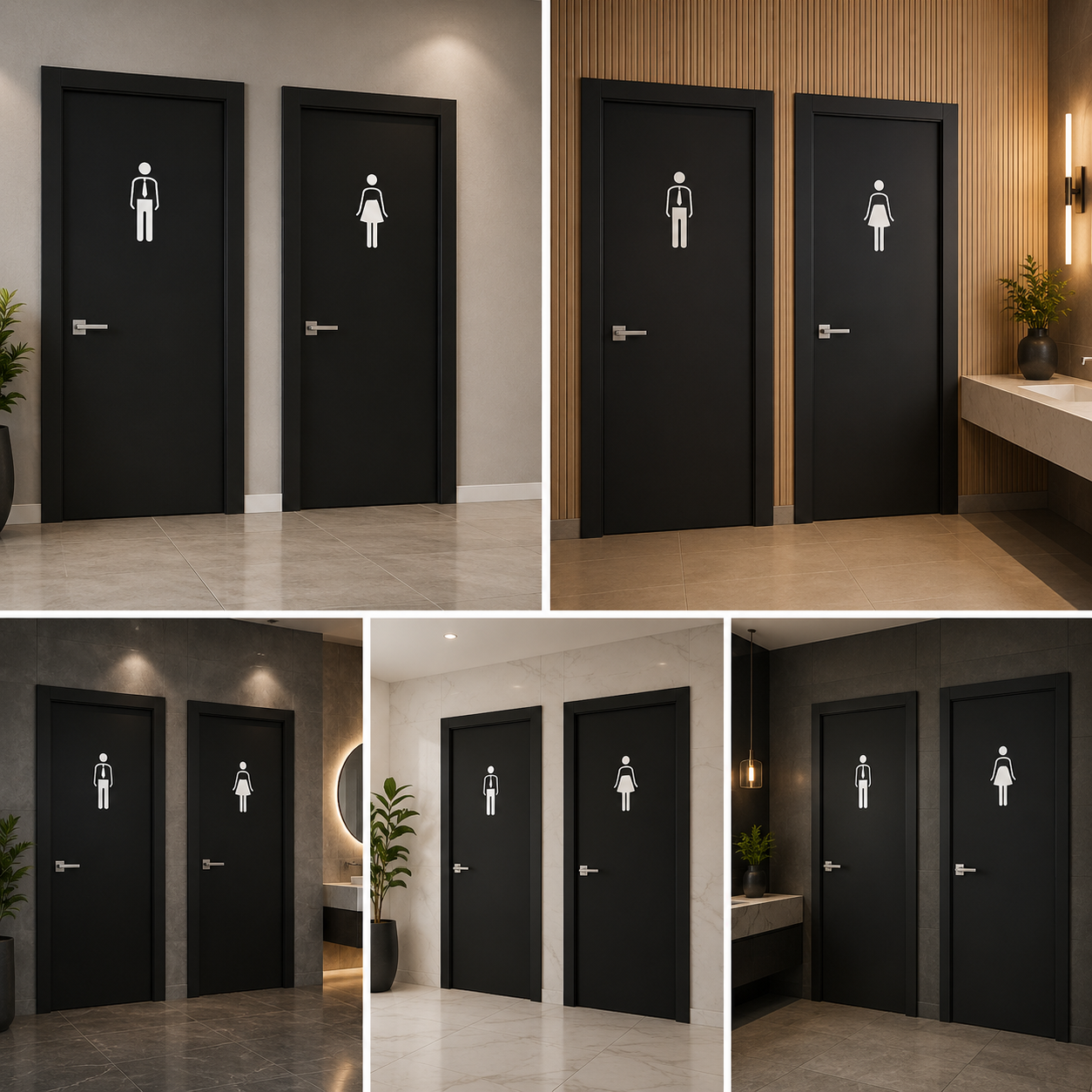 Male Female Restroom Door Sign Icons | Modern Washroom Symbol Signage for Office, Hotel & Commercial Spaces