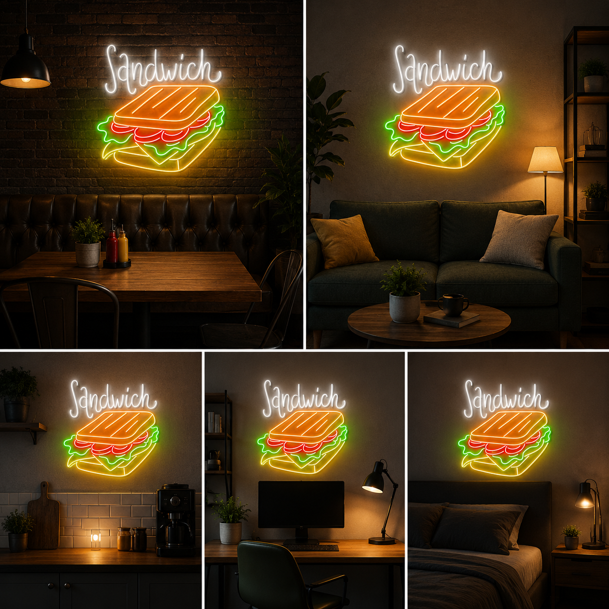 Sandwich Neon Sign Board – Cafe & Fast Food Custom Neon Light Decor (24 By 24 Inches)