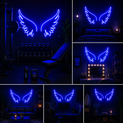 Blue Angel Wings Custom Neon Sign Board | Aesthetic Wings Neon Light | Custom Neon Light | Neon Sign Board Customised (30 By 30 Inches)