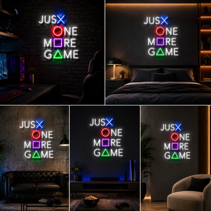 Just One More Game LED Neon Sign with Colourful Gaming Symbols for Wall Decor