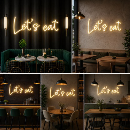 Let’s Eat Neon Sign Board – Restaurant Custom Neon Light Wall Decor (20 By 10 Inches)