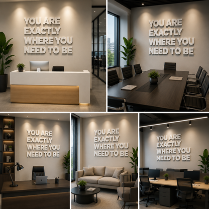 You Are Exactly Where You Need To Be Wall Sign – Motivational 3D Typography Decor | Office & Wellness Space Wall Art