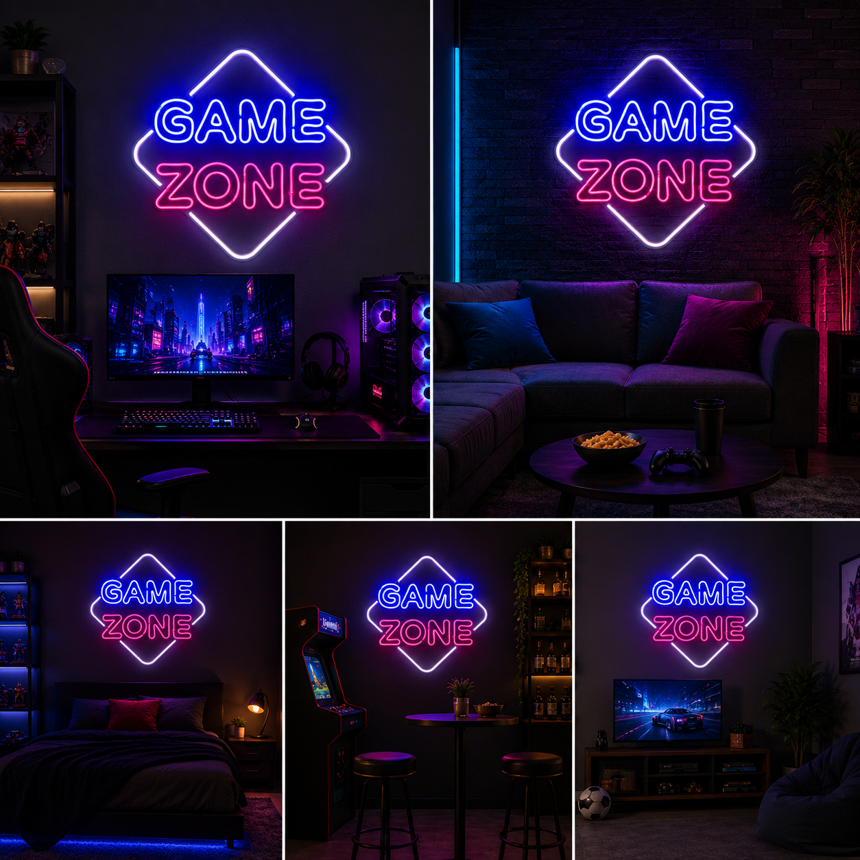 Game Zone Neon Sign Board | Neon Light Name Plate | Neon Name Light Customized (20 By 20 Inches)