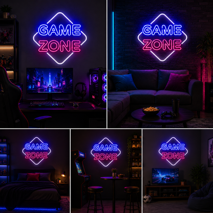 Game Zone Neon Sign Board | Neon Light Name Plate | Neon Name Light Customized (20 By 20 Inches)