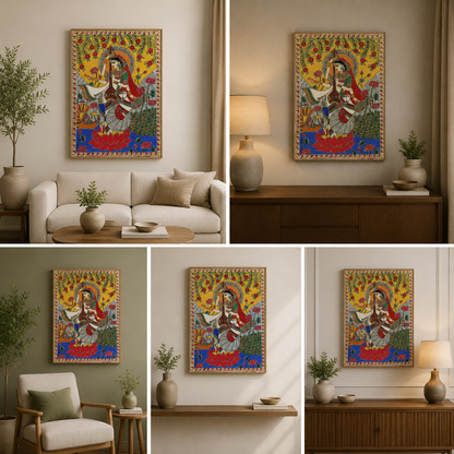Saraswati Canvas Wall Art | Spiritual Painting for Home, Study Room & Office