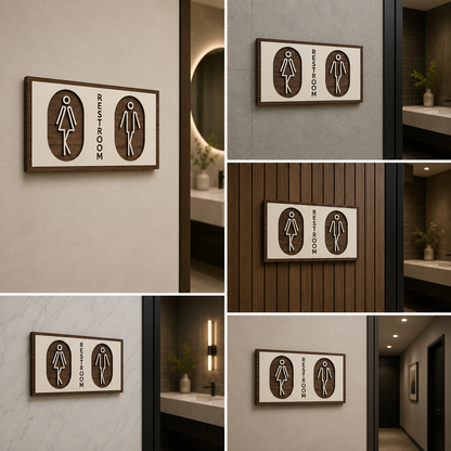 Vintage Restroom Wall Sign | Wooden Men Women Bathroom Direction Plaque