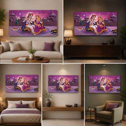 Radha Krishna Wall Painting with Frame for Living Room Wall Decor