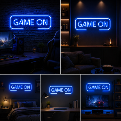 Game On Neon Sign Board | Neon Light Name Plate | Neon Name Light Customized (20 By 12 Inches)