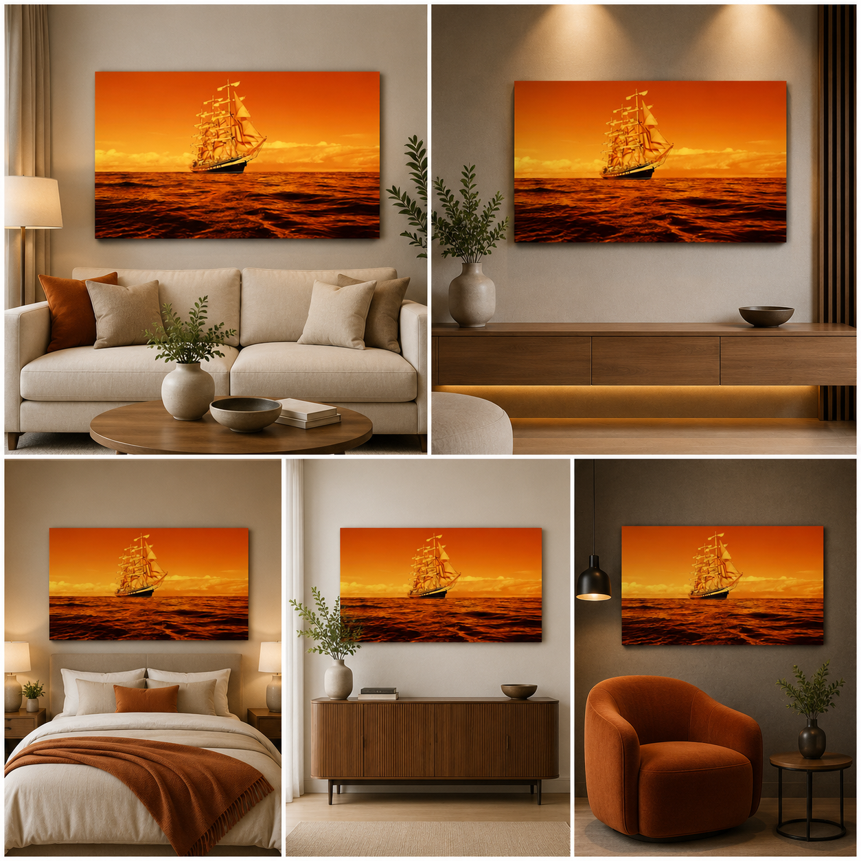 Sailing Ship Painting Frame for Living Room
