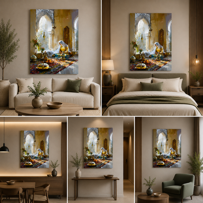 Oriental Moroccan Interior Canvas Painting Frame – Traditional Middle Eastern Palace Canvas Wall Art Painting Frame for Living Room Decor