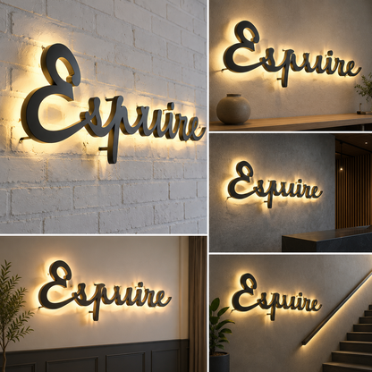 Elegant Script Backlit LED Letter Sign | Custom Cursive Wall Logo Signage for Cafe, Salon & Home Decor