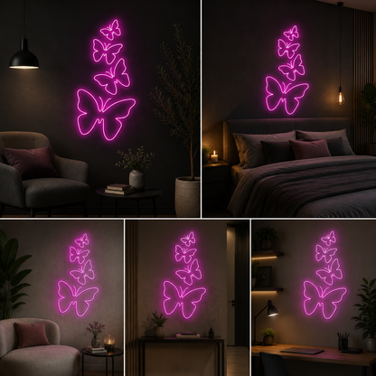 Pink Butterfly Neon Sign Board | LED Aesthetic Butterfly Wall Light for Bedroom & Living Room Decor