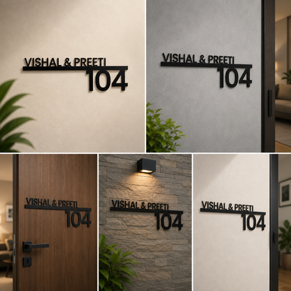 Matte Black Acrylic House Name Plate with Horizontal Bar & Bold Number Design for Modern Home Entrance (Copy)
