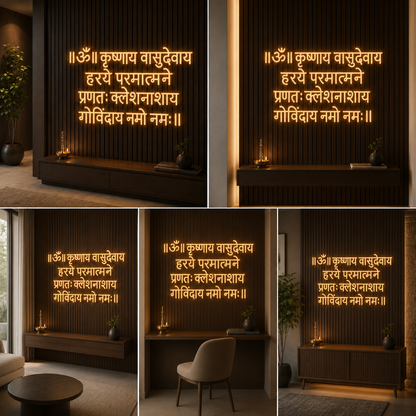 Shri Krishna Mantra LED Neon Sign | Sanskrit Om Namo Bhagavate Vasudevaya Wall Light for Home Temple & Spiritual Decor