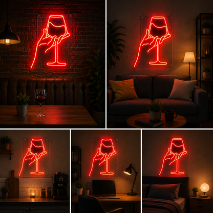 Wine Glass Neon Sign Board – Bar Custom Neon Light Wall Decor (18 By 18 Inches)