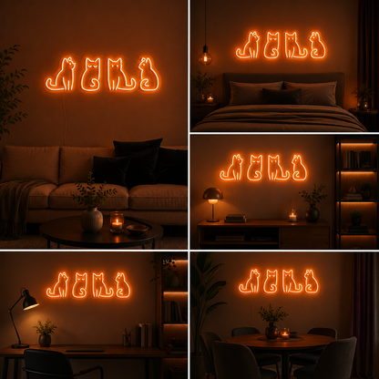 Cute Cat Line Neon Sign Board – Custom Neon Light Wall Decor