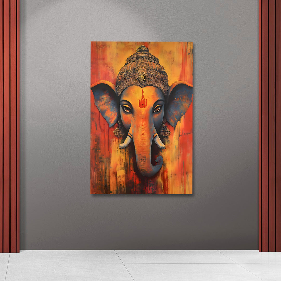 Lord Ganesha Abstract Canvas Painting Frame Modern Spiritual Wall Decor for Living Room