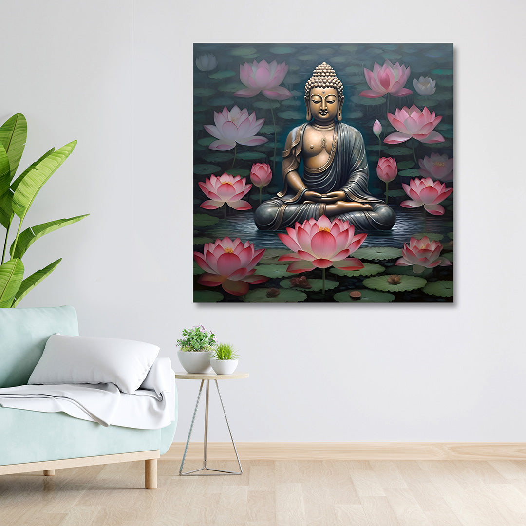 Buddha Lotus Canvas Painting Spiritual Wall Art for Home Decor