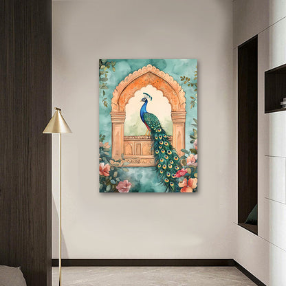Peacock Canvas Wall Art with Arch Design | Elegant Nature Inspired Painting for Home Decor & Living Room