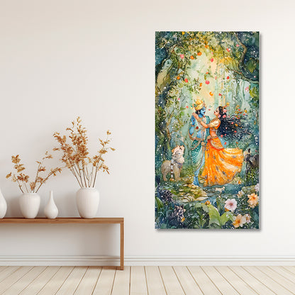 Radha Krishna Forest Dance Canvas Painting Frame Romantic Spiritual Wall Decor for Living Room