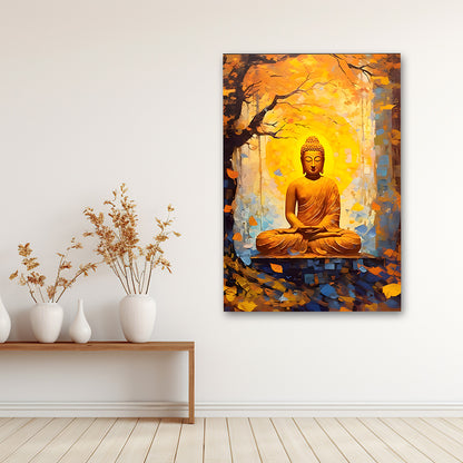 Golden Buddha Meditation Wall Painting | Spiritual Canvas Art for Peaceful Home Decor