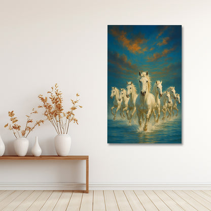 White Running Horses Canvas Painting Frame Wall Decor for Living Room Vastu Horse Artwork