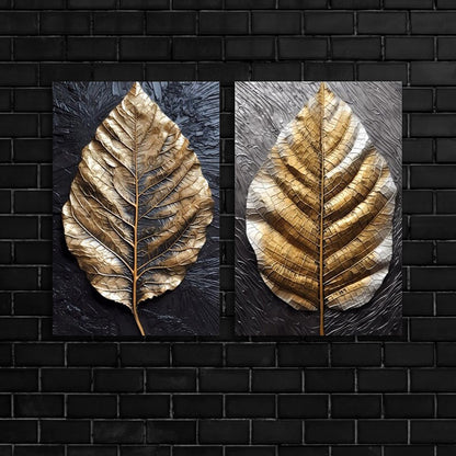 Abstract Gold Leaf Canvas Painting Wall Art – Large Size Frame for Living Room (18 x 24 Inches Each Part)
