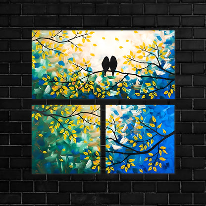 Abstract Love Birds Tree Canvas Painting Wall Art Set – Frame for Living Room (36 x 36 Inches Total Part)