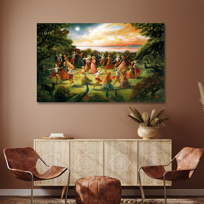 Krishna Raas Leela Canvas Painting Spiritual Wall Art for Living Room