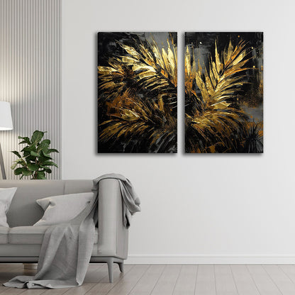 Abstract Gold Palm Leaf Canvas Painting Wall Art Set Frame (18 x 24 Inches Each Part)